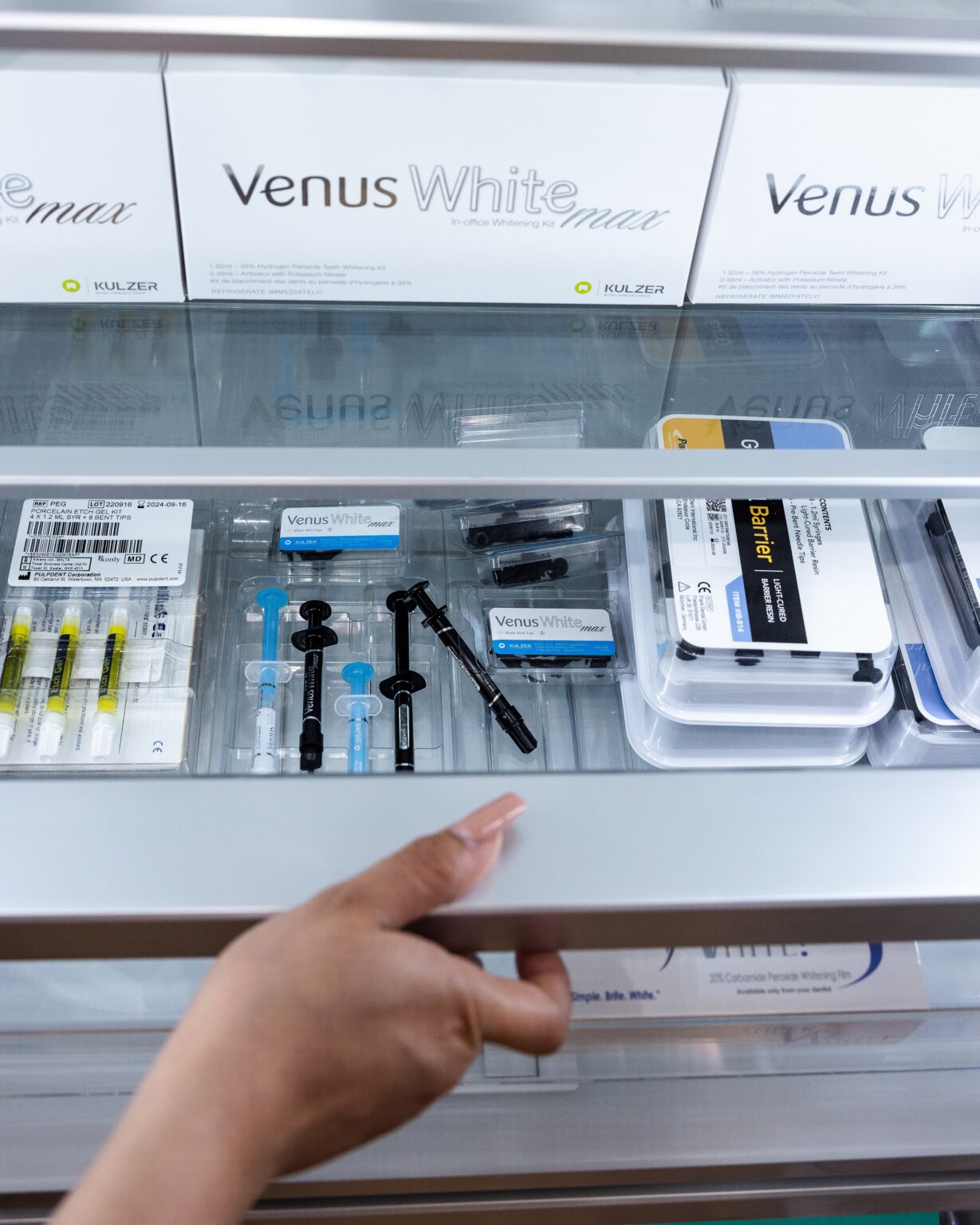 A prepared treatment drawer of dental instruments and anesthetic