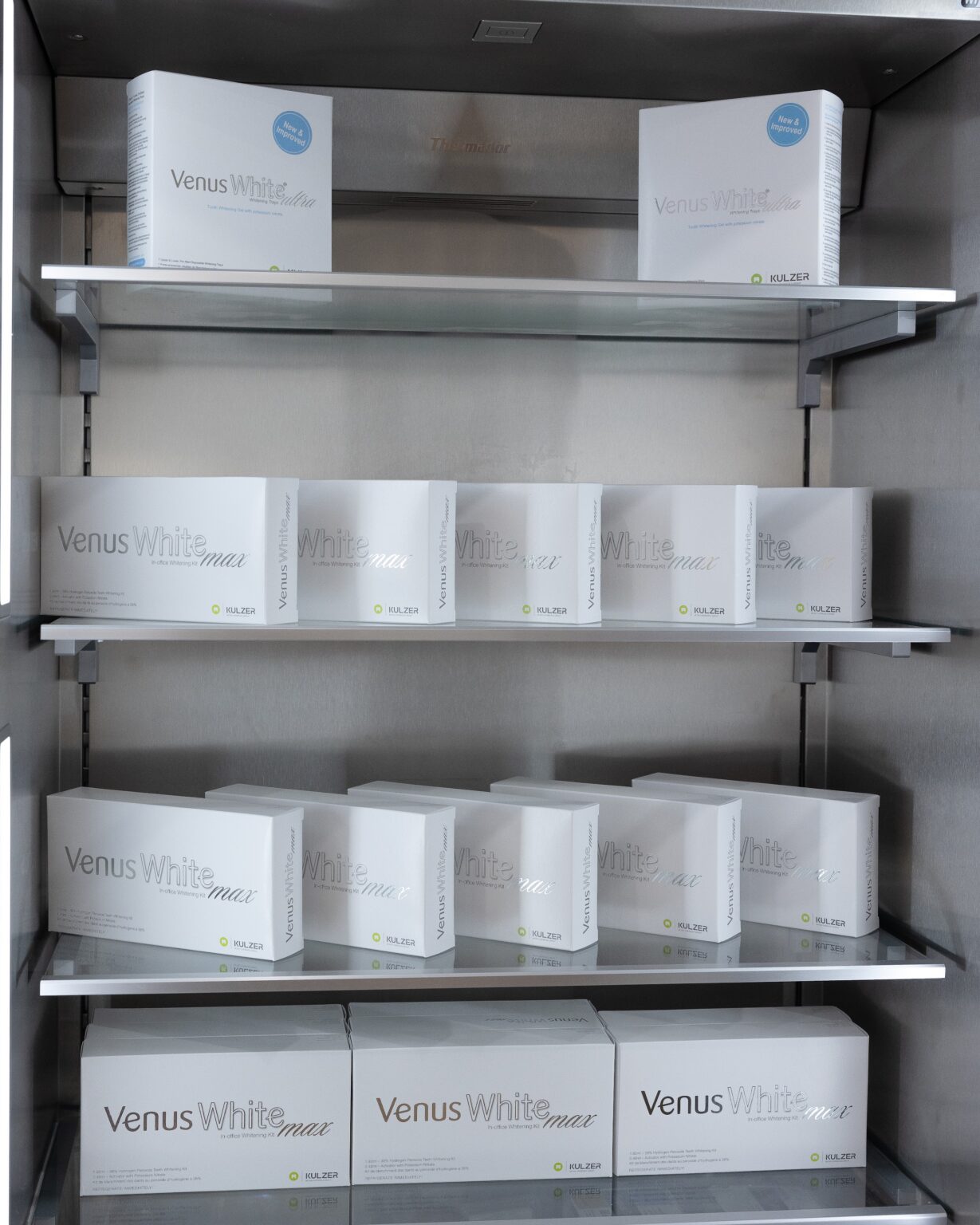 Shelves of professional Venus White teeth whitening kits