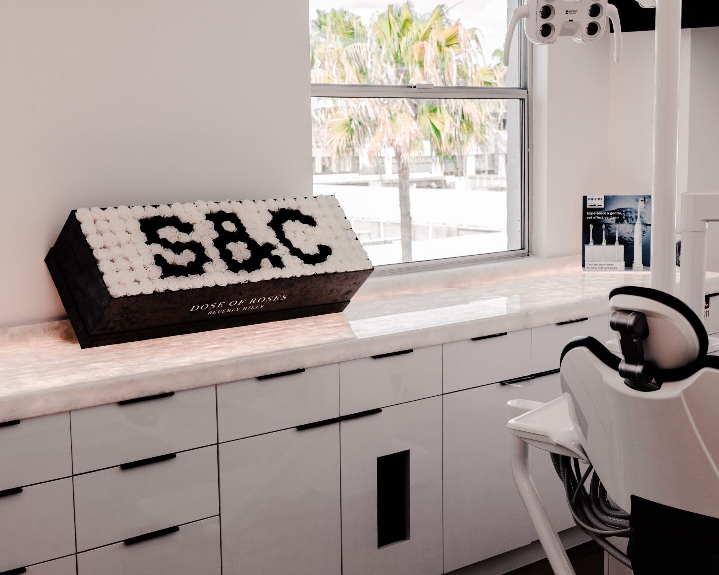 A treatment room at S&C Dental Beverly Hills overlooking Brighton Way