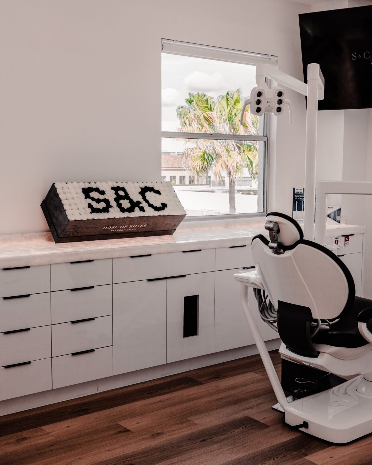 A window-side treatment room at S&C Dental Beverly Hills